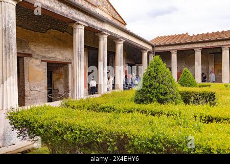 Pompeii Villa; the garden of the House of Menander (Casa del Menandro), one of the larger houses in Pompeii; Pompeii ruins, Pompeii Italy Stock Photo