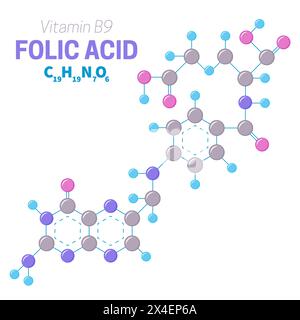 Folic Acid Vitamin B9 Molecule Structure Illustration Stock Vector