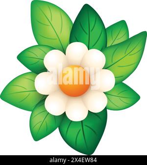 Simple and cute flower with green leaves vector elements Stock Vector