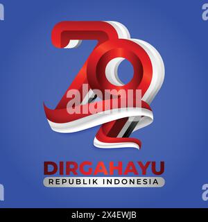 Happy 79th Indonesia Independence Day. 79 number with red white ribbon design Stock Vector