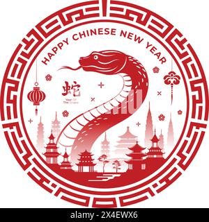 Happy Chinese New Year 2025, year of the snake zodiac sign. Stock Vector