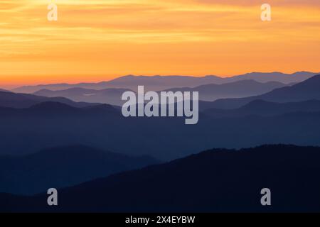 Spring sunrise view of mountains and mist, from Clingmans Dome area, Great Smoky Mountains National Park, North Carolina Stock Photo