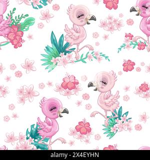Cute flamingo on a white background seamless pattern vector Stock Vector