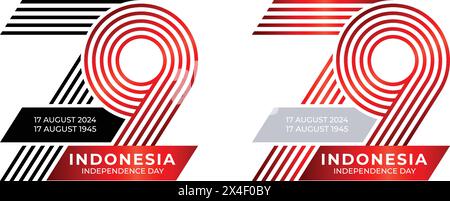 79th Indonesian Independence Day with modern line design. Stock Vector