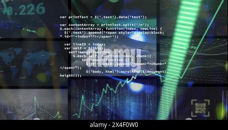 Image of arrows and financial data processing over screens Stock Photo