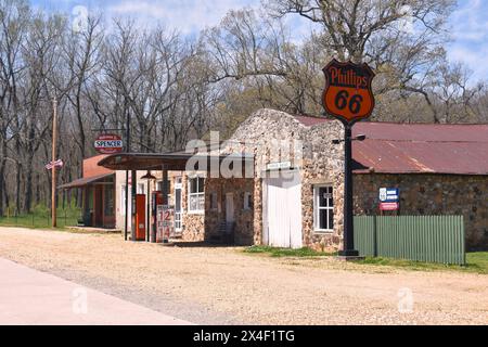 Spencer, MO, United States - 4/13/24. The small town of Spencer, located on Historic Old Route 66 has been restored and is now a tourist attraction. Stock Photo