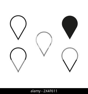 Location marker icons set. Various map pin symbols. Vector navigation pointers collection. Stock Vector
