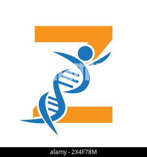 Letter Z DNA Logo With Human Symbol. DNA Cell Icon. Health Care Sign Stock Vector