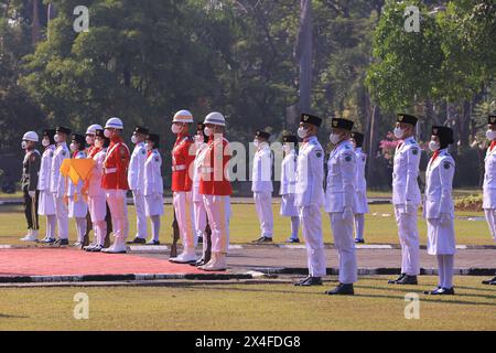 Paskibraka, an Indonesian flag raiser during the independence day. Stock Photo