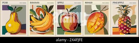 Set of Abstract Fruit Market retro posters.  Stock Vector