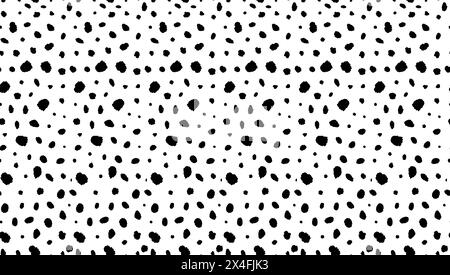 Seamless dalmatian animal horizontal pattern. Vector illustration with random ink black spots on white background. Spotted fur animal texture of dog Stock Vector
