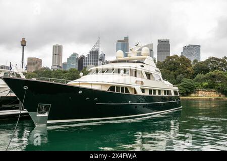 Kokomo II luxury motor yacht owned by the late Lang Walker, moored berthed at Woolloomooloo wharf in Sydney,NSW,Australia Stock Photo