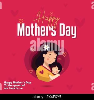 Happy Mother's Day Cute Poster Design for Social Media Vector Illustration Template Stock Vector
