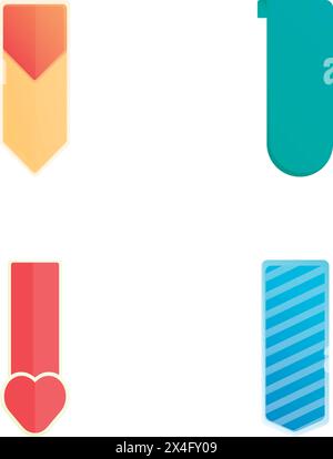 Paper bookmark icons set cartoon vector. Bright decorative paper book mark. Stationery Stock Vector