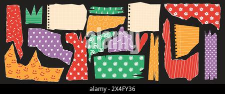 Torn paper frames with jagged edges with funny pattern. Trendy elements for collage. Vector illustration. Stock Vector