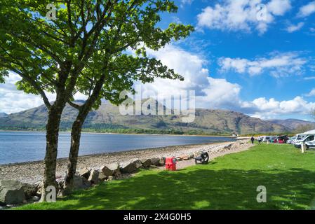 Looking west over Loch Linnhe to Ardgour peninsula, from Onich Caravan club campsite.  Near Fort William, Scotland, UK Stock Photo