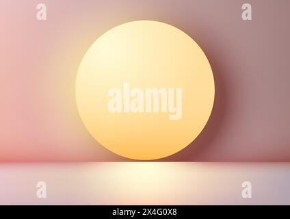 A small yellow circle backdrop sits on a light pink stage om minimal wall scene background. Vector illustration Stock Vector