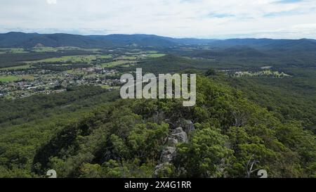 aerial shot over the mountain range Stock Photo