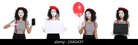 Funny mime on white background, set of photos Stock Photo