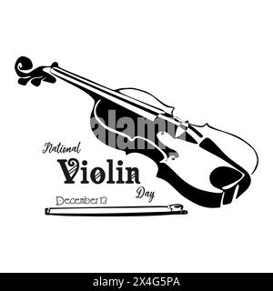 National Violin Day. December 13. Holiday concept. Template for background, banner, card, poster with text inscription. Vector black and white illustr Stock Vector