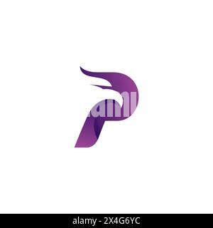 P Eagle Logo With Purple Color Combination. Letter P Icon Stock Vector