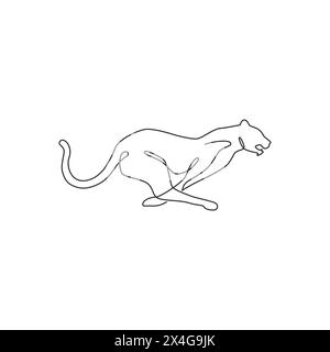 Single continuous line drawing of running cheetah for e-sport team logo identity. Leopard mascot concept for national zoo icon. Dynamic one line graph Stock Vector
