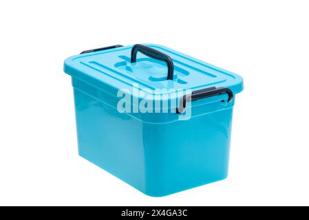 plastic box with handle isolated on white background Stock Photo