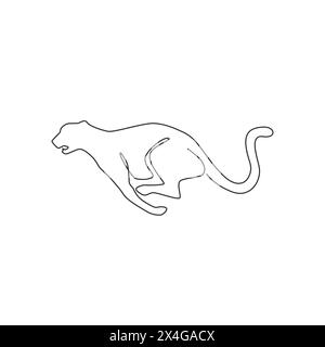 One single line drawing of jump running cheetah for hunting club logo identity. Strong leopard mascot concept for conservation park icon. Modern conti Stock Vector