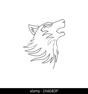 Single continuous line drawing of mysterious wolf for e-sport team logo ...