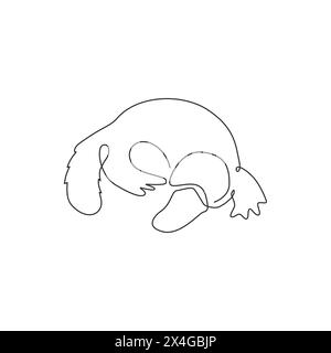 One single line drawing of smart unique platypus for logo identity. Typical cute Australian animal mascot concept for national park icon. Trendy conti Stock Vector