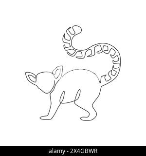 One continuous line drawing of cute lemur with long ring tailed for logo identity. Marsupial animal mascot concept for national zoo icon. Dynamic sing Stock Vector