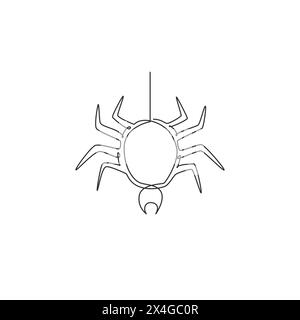 One continuous line of a spider web and Happy Halloween text. Thin Line ...