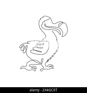 Single continuous line drawing of adorable cute dodo bird for logo identity. Historical animal mascot concept for national zoo icon. Dynamic one line Stock Vector