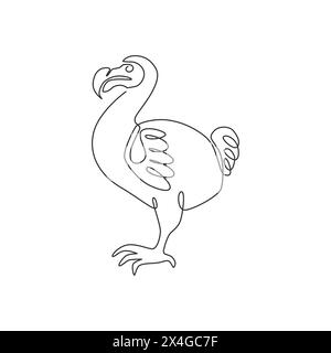 One single line drawing of adorable fun dodo bird for logo identity. Extinct animal mascot concept for national conservation park icon. Modern continu Stock Vector