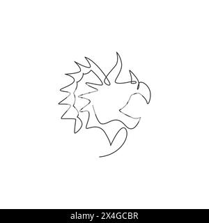 One continuous line drawing of cute head triceratops prehistory animal for logo identity. Dinosaurs mascot concept for prehistoric museum icon. Single Stock Vector