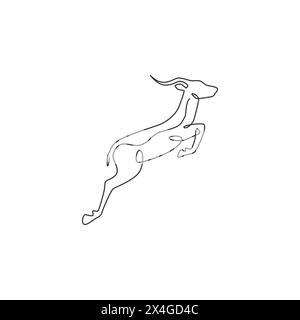 One continuous line drawing of adorable jumping antelope for company logo identity. Horned agile gazelle mascot concept for safari park icon. Single l Stock Vector
