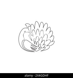 Single continuous line drawing of pretty peacock for company logo identity. Large beauty bird mascot concept for pet lover club icon. Modern one line Stock Vector