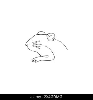 One continuous line drawing of adorable hamster head for logo identity. Rat family animal mascot concept for hamster farm icon. Modern single line dra Stock Vector