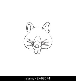 One continuous line drawing of adorable hamster head for logo identity. Rat family animal mascot concept for hamster farm icon. Modern single line dra Stock Vector