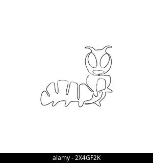 Single continuous line drawing of adorable caterpillar for company logo identity. Serious agricultural pest mascot concept for pest control icon. Mode Stock Vector