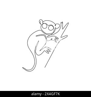 Single one line drawing of funny tarsier for foundation logo identity. Nocturnal primate animal mascot concept for pet lover club icon. Modern continu Stock Vector