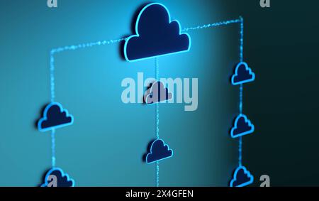 Cloud Computing, data transfer. Cloud Computing , data transfer. Computer or server network illustration. Block chain, big data, communication, digita Stock Photo