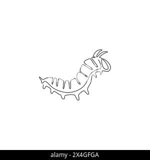 Single one line drawing of beauty caterpillar for company logo identity. Eating machines insect mascot concept for pest control service icon. Modern c Stock Vector