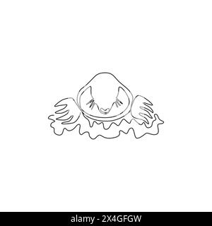 One continuous line drawing of cute lawn mole head out from ground for logo identity. Rodent animal mascot concept for pest control service icon. Mode Stock Vector