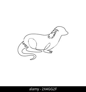 One single line drawing of funny otter for pet logo identity. Weasel animal mascot concept for national conservation park icon. Modern continuous line Stock Vector