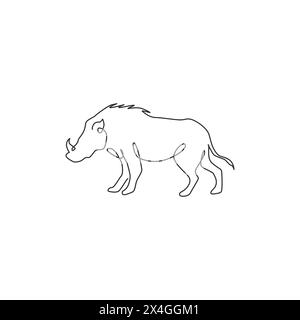 One continuous line drawing of savage common warthog for company logo identity. African savanna pig mascot concept for national safari park icon. Mode Stock Vector