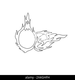 One single line drawing of whole healthy organic dragon fruit for orchard logo identity. Fresh dragonfruit concept for fruit garden icon. Modern conti Stock Vector