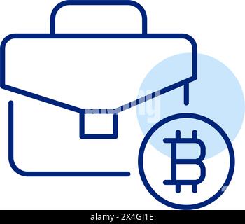 Digital investment. Bitcoin portfolio. Briefcase and cryptocurrency coin. Pixel perfect, editable stroke icon Stock Vector
