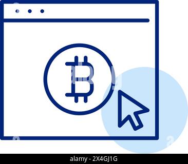 Browser page with mouse clicking on bitcoin symbol. Cryptocurrency use, trading and investment. Pixel perfect icon Stock Vector