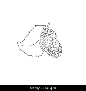 One single line drawing of whole healthy organic for orchard mulberry logo identity. Fresh berry fruitage concept for fruit garden icon. Modern contin Stock Vector